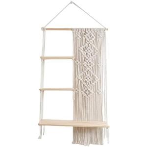 MIATTCLD Macrame Wall Hanging Shelf Boho Wood Floating Storage Shelf, 3 Tier Display Shelving for Hanging Plants Photos, Rustic Wall Decor with Tassel and Woven Rope for Home Bedroom Living Room