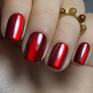 Press on Nails Short Square Acrylic Cate Eye Red Fake Nails with Apricot Design Full Cover False Nails Glossy Nude Glue on Nails Artificial for Women