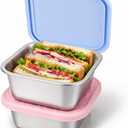 2 Pack Stainless Steel Sandwich Containers with Leakproof Silicone Lids, 32 oz Reusable Metal Lunch Boxes, BPA-Free Food Storage Containers for Meal Prep, Dishwasher Safe for Work & Travel
