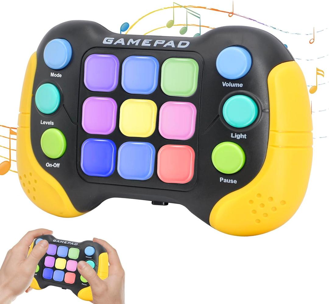 Quick Push Pop Game - 5 Mode Electric Fast Push Handheld Games Sensory Button Light up Toys with 7 Color Lights, Party Toys for Kids Teens Adults Age 6 8 9 10 12 Year Boy Girls (Yellow)