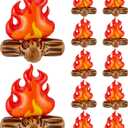 Sumind 12 Pieces Inflatable Fake Campfire Camping Props Bonfire Party Decor Campfire Party Decorations Artificial Flame for Indoor Camping Overnight and Scene Setting