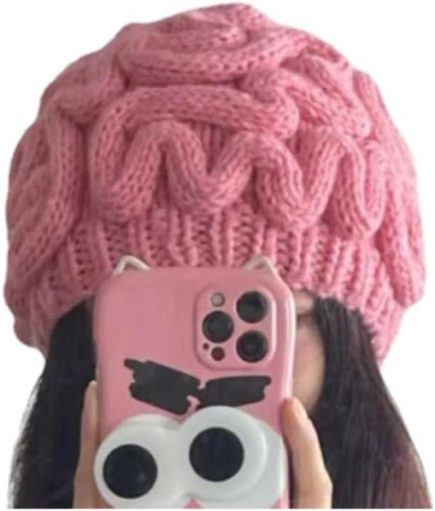 AlmondJoy Brain Beanie Hat Gothic Punk Knit Cute Beanie Alt Y2K Accessories Punk Knitted Headwear Christmas Halloween (Medium, Pink)