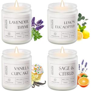 Molensun 4 Pack Candles for Home Scented, Mother's Day Gifts, 28 oz Long Lasting Candles, Soy Candle Set Gift for Women - Lavender Thyme/Lemon Eucalyptus/Sage &Citrus/Vanilla Cupcake