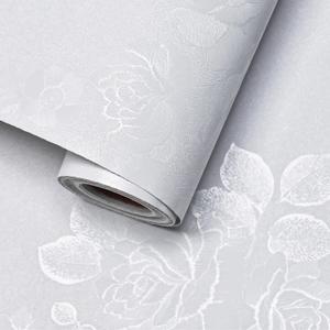 White Wallpaper Silk Embossed Floral Thicken Textured 393in 17.7in
