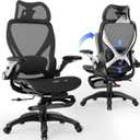 ELABEST X100 Ergonomic Office Chair with Footrest, Big and Tall Home Desk Chair with 5D Flip-Up Arms, Adjustable 3D Lumbar Support,High Back Rolling Computer Chair, Swivel Mesh Chairs (Midnight Mist)