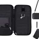 WALNEW RFID Family Passport Holder Wallet with Tracker/AirTag Holder, Travel Document Organizer Zipper Pouch with Wristlet and Cross Body Straps for Women Men (Black)