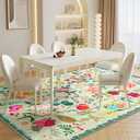 CRYPTOLITE Boho Washable Area Rug 5x7  Floral Low Pile Non-Slip Carpet for Living Room, Bedroom, Office, Playroom, Entryway, Kitchen, Dining Room (Green)