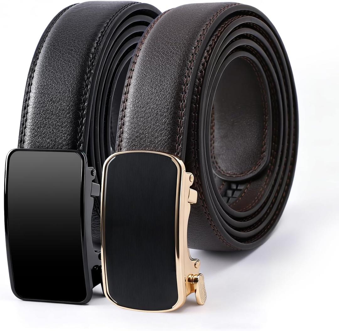 PARTTELY Men's Ratchet Belt 2 Pack - Adjustable Click Slide with Trim Fit for Dress Casual, Gift Set for Father, Boyfriend