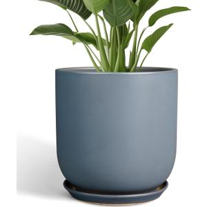 Pots for Plants 12 Inch - Ceramic Planter for Indoor Outdoor Plants Large Plant Pot with Drainage Hole and Saucer Outdoor Flower Pot Gray