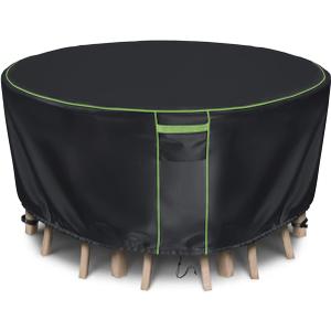Round Patio Table Cover for Outdoor Table Chairs Set,600D Outdoor Furniture Cover Waterproof,Tear Resistance and Anti-UV,84" Dia x 28" H,Black