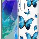 Case for Galaxy M55 Case/Samsung M55 5G/Galaxy C55 5G/Galaxy F55 5G SM-M556B Cute Case, Clear Flexible Bumper TPU Soft Rubber Silicone Cover Phone Case for Samsung Galaxy M55 Blue Butterfly