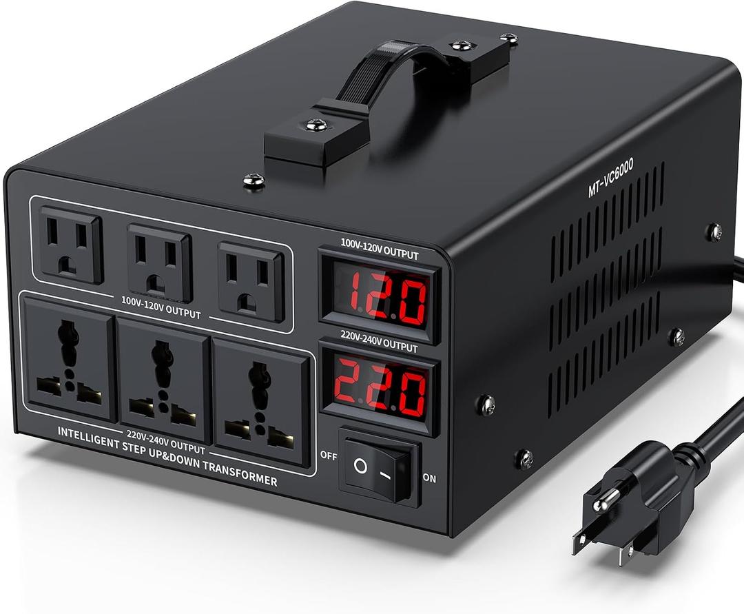 6000W Voltage Converter Transformer(110V to 220V or 220V to 110V) Step Up/Down Converter 110/120 Volt - 220/240 Volt w/US Power Cord,Circuit Breaker Protection, LCD Screen Display