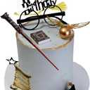 Magical Wizard Party Decoration Supplies,12PCS Wizard Cake Toppers includes glasses, golden balls, wings, broom, hat, book, wand accessories