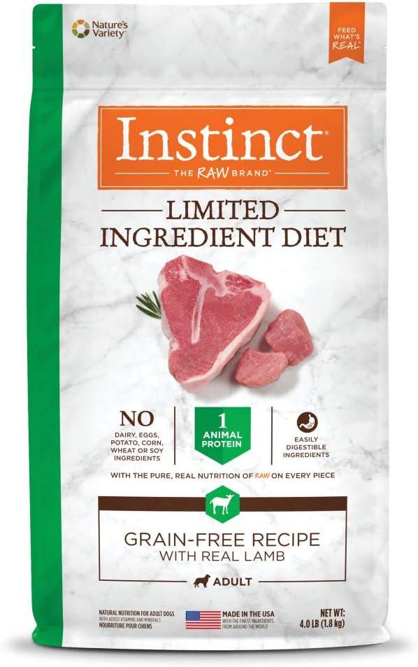 Instinct Limited Ingredient Diet Dry Dog Food, Real Lamb, 4 Lb. Bag | Single Animal Protein And Vegetable Recipe, Raw-Coated Kibble, Grass-Fed Lamb, Gentle On Sensitive Stomachs (EXP 04/02/27)