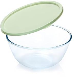 NUTRIUPS 4.7 Quart Large Glass Mixing Bowl with Lid, Deep Big Glass Bowl Large Salad Bowl, Green