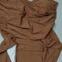 One Piece Bathing Suit for Women Tummy Control Swimsuits Square Neck Ruched Modest Swimwear (X-Large, Brown)