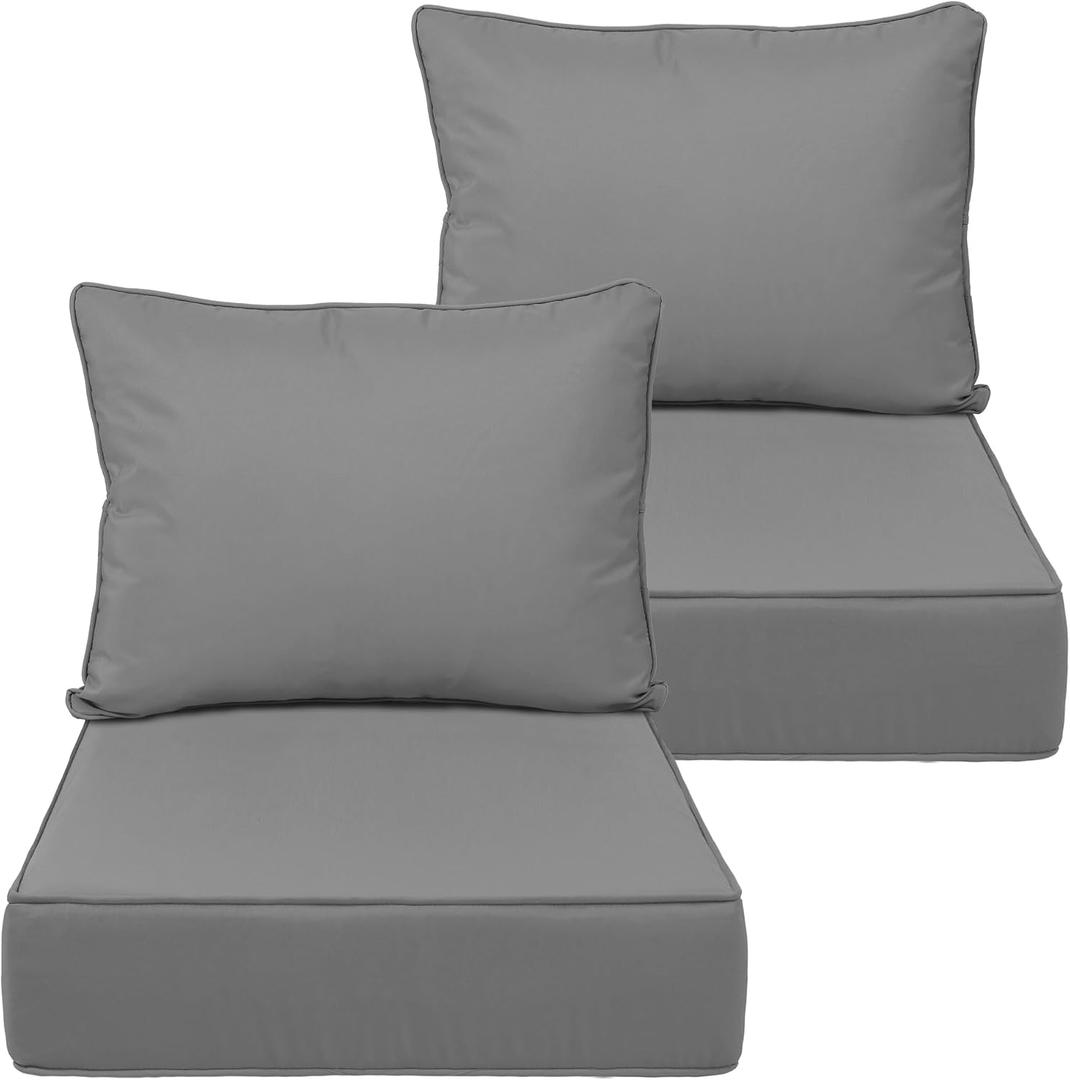 24X24-2set,Outdoor Chair Cushions, 30D High-Density Foam Patio Chair Cushions, Water-Resistant UV 2000H Color Fastness Outdoor Seat Cushions for Patio Furniture Sofa, Light Gray