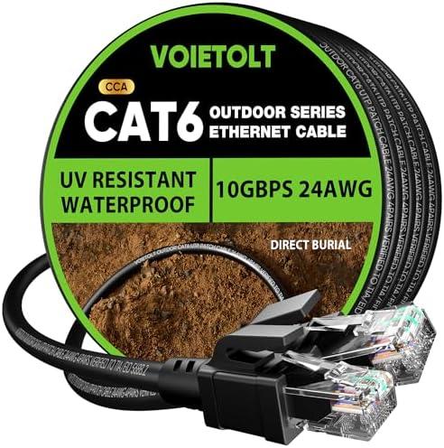 VOIETOLT Cat 6 Outdoor Ethernet Cable 125 ft, 24AWG 10Gbps Cat6 Cable Cord Waterproof Direct Burial LLDPE UV Jacket, Internet Network Cable with 40 Ties Support Cat6 Cat5e Cat5, CCA, UTP for PC