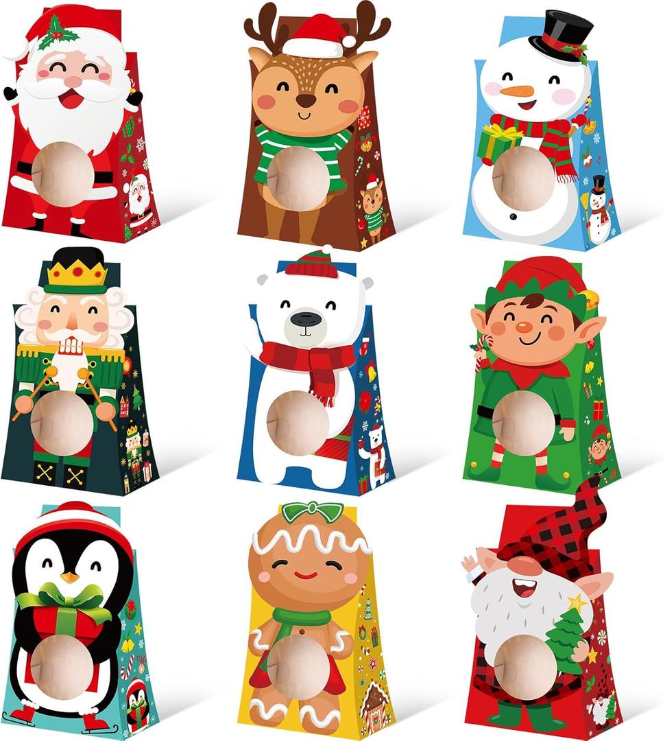 Pajean 36 Pcs Christmas Treat Boxes with Clear Window, Xmas Candy Goodie Cookie Box Bulk Paper Christmas Gift Bag for Holiday Treat Wrapping Supplies Classroom Xmas Party Favors (6 x 4 x 2 Inch)