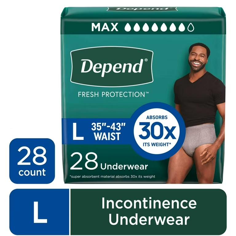 Depend Fresh Protection Adult Diapers, Incontinence Underwear for Men, Disposable, Maximum, Large, Grey, 17 Count