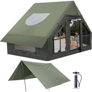 Inflatable Camping Tent with Pump, 4 Season Inflatable Tents for Camping, Inflatable House Tent Waterproof Easy Setup Glamping Tent, 9.8*6.6*6.9 FT