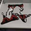 RSLOVE Women Lingerie Set with Garter Belt Lace Lace Teddy Babydoll Strappy ExoticBra and Panty Set (No Stockings) Black-Red M