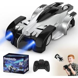 Wall Climbing Remote Control Car, 360 Rotating RC Stunt Car with Headlight, Rechargeable RC Cars Toys for 3 4 5 6 7 8-12 Year Old Boys Girls Kids (Silver&black)