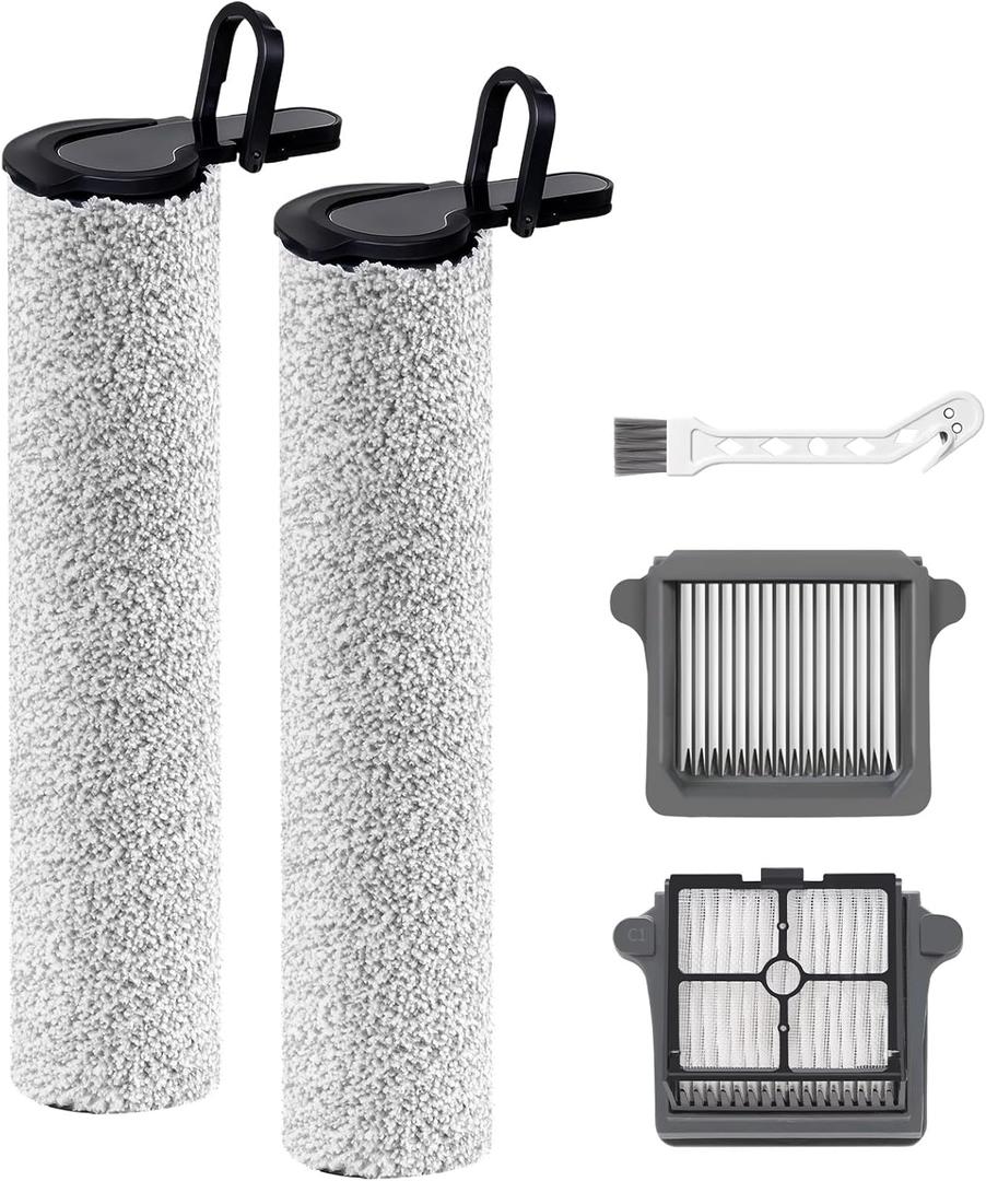 Only Floor ONE S7 Steam Roller Brush Replacement and Vacuum Filter Kit Compatible with Tineco Floor ONE S7 Steam Cordless Wet Dry Vacuum Replacement Parts, 2 Roller Brushes, 2 Filters, 1 Cleaner Brush