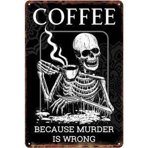 Funny Office Decor Coffee Bar Skeleton Wall Decor Signs For Home Decor Metal Tin Signs Vintage Retro Skull Room Decoration Funny Halloween Coffee Bar Decorations Signs 12 X 8 Inch