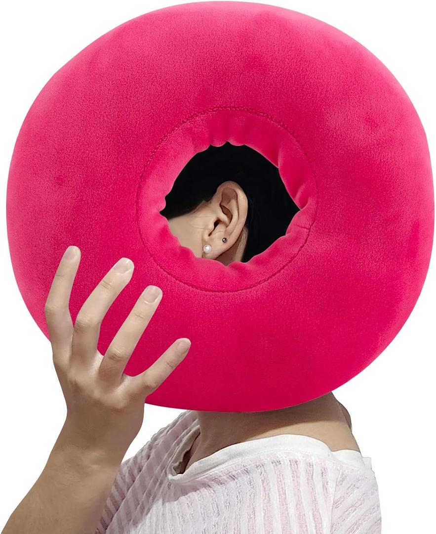 Piercing Pillow for Side Sleepers, Soft and Comfortable Donut Pillow, Ear Pillows with Holes for Ear Pain, Piercing, Pain Relief Sleeping, Pressure Sore, Ear Pressure Relief (Pink)
