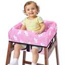 COOLBEBE Baby High Chair Cover with 3-Point Harness, Waterproof & Machine Washable Portable Seat Cover, Fits Wooden Chairs for Restaurant, Travel, Home & Dining Out, Pink Unicorn