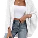 Sidefeel Women's Crochet Oversized Cardigan Sweaters Boho Long Batwing Sleeve Knit Open Front Shrugs Lightweight Sweater (Large, White)