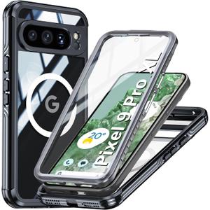 Oterkin for Google Pixel 9 Pro XL Case Compatible with MagSafe, Full Body Rugged Pixel 9 Pro XL Phone Case [Built-in HD Touch Sensitive Anti-Scratch Screen Protector] 15FT Military Protection (Black)