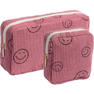 Makeup Bag Purse Cosmetics Bags Corduroy Cute Cosmetic Pouch Handbags Purses Makeup Organizer Storage for Women (2 Pack Pink) (EXP 08/18/26)