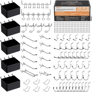 INCLY 120PCS Pegboard Accessories Organizer Kit, Peg Board Hooks Assortment with Bins for Organizing Various Tools, Fit 1/8 or 1/4 inch Pegboard for Hanging Storage, Garage Wall Attachments