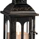 DECORKEY Candle Lantern Decorative Indoor & Outdoor, Christmas Vintage Metal Hanging Lanterns Decor for Front Porch Home Patio Wedding Party, Halloween Decorations (Black with Copper Brush)