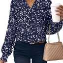 Astylish Women's Trendy Polka Dot Alicia Floral Blouses Long Sleeve Shirts Chiffon V Neck Bohemian Collared Tops (XXL)