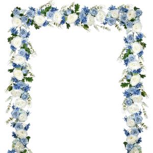 DearHouse 2Pcs Artificial Peony Flower Garland - Silk Peony Garland with Purple White Flowers for Wedding Party Table Decoration,6ft/Strand(White& Blue & Dark Blue)