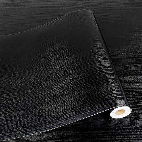 Peel and Stick Floor Tile - Black Wood Vinyl Flooring Roll Waterproof for Kitchen and Bathroom - 11.8in X 118in Self Adhesive Floor Tiles Removable