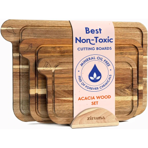 Ziruma Non Toxic Cutting Boards with Holder - Cutting Board Set Free of Mineral Oil, Made of FSC Acacia Wood - Cutting Boards for Kitchen - Includes 3 Chopping Boards + Holder
