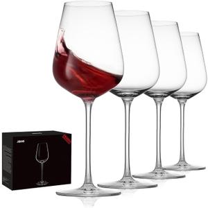JBHO Hand Blown Italian Style Crystal Bordeaux Glasses - Great Gift Packaging - Glasses Lead-Free Premium Crystal Clear Glass - Set of 4-18 Ounce