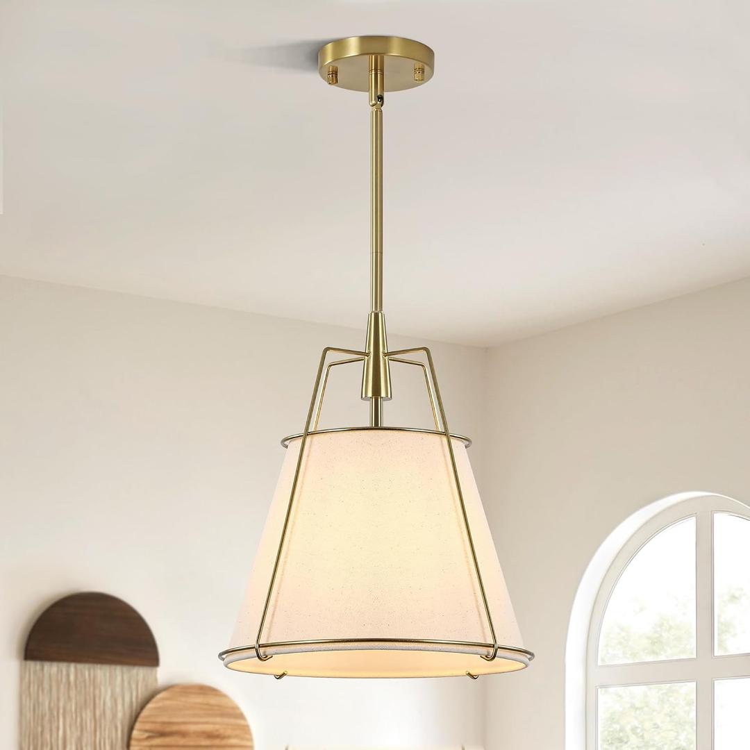 Klgxnrd Brushed Gold Pendant Lights Kitchen Island, Drum Fabric Chandelier, 12.5”