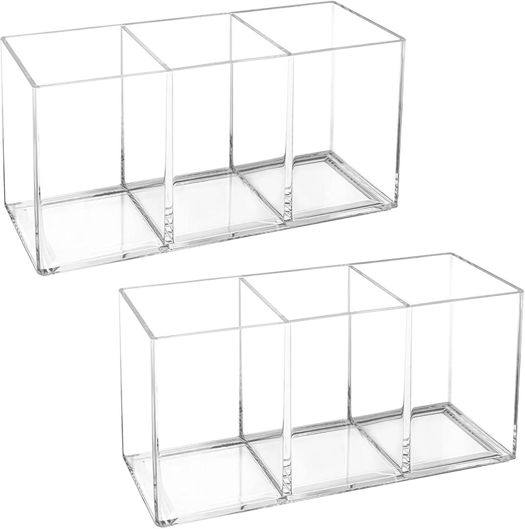 Rainmae 2Pack Plastic Cutlery Storage Organizer, Acrylic Cutlery Utensil Holder Storage Organizer Caddy for Kitchen Countertop Organization - Holds Fork, Knife, Spoon, Silverware Tableware Storage Box (2 Pcs(7.9 x 2.6 x 3.5 in))