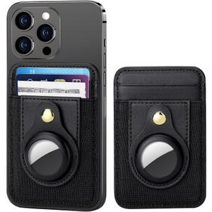 nuoku Leather Magnetic Card Holder, Intended for Magsafe Wallet Compatible with Airtag Holder, Magnetic Wallet for iPhone 15/14/13/12 Series, Not for 13 Mini/12 Mini, Max Hold 7 Cards (Black)