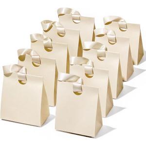 Vitalizart Paper Gift Bags With Ribbon Handles Set of 10 Cream White Bulk Reusable For Gift Wrap Girls Kids Birthday Bridal Shower Party Favors Goodie Bags Candy Christmas 5.91"x3.54"x7.28" Small Size