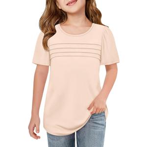 Imily Bela Girls Pleated Short Sleeve T Shirts Kids Summer Crewneck Shirts Casual Tops Tees 5-14 Years