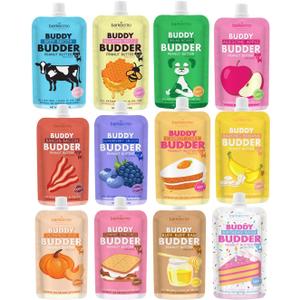 BUDDY BUDDER 12pk Variety Pack Squeeze Pack 100% All Natural Peanut Butter for Dogs (EXP 12/31/27)