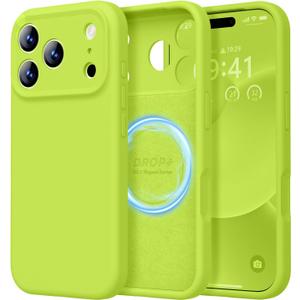 LOVE 3000 Designed for iPhone 17 Pro Case, Premium Silicone [Compatible with Magsafe][Soft Anti-Scratch Microfiber Lining] Shockproof Protective Phone Case for Men Women 6.3", Fluorescent Green