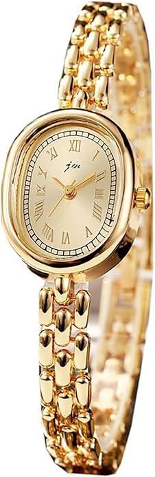 PASOY Women’s Bracelet Watch Gold Small Face – Elegant Oval Quartz Analog Wristwatch with Metal Link Band, Gold & Silver Options, Slim Roman Numeral Dial Dress Watch for Ladies