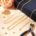 Mudder 65 ft Ball Necklace Chains, 2. 4mm Bead Link Dog Tag Chain Roll with 40 Ball Connectors and Plier for Necklace Hanging Ornament Key Chain Dog Pet Tags (Gold)